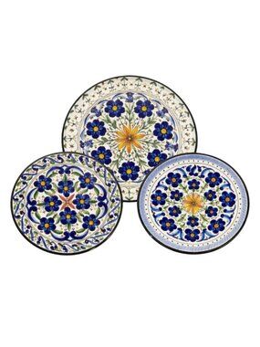 Gerplat Vintage Hand Painted Spanish Plates – Set of 3 | Blue Floral